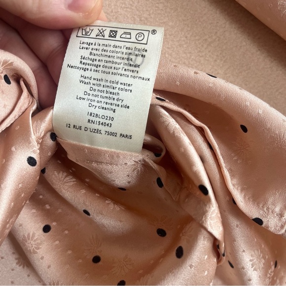 Sezane NEW Quitterie Silk 3/4 Sleeves Blouse in Nude Black Polka Dots in 33/2US - Picture 16 of 16
